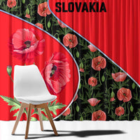 Slovakia Coat of Arms Window Curtain with Red Poppy Flowers and Bold Flag Colors Design - Wonder Print Shop