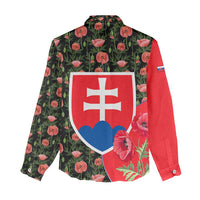 Slovakia Coat of Arms Women Casual Shirt with Red Poppy Flowers and Bold Flag Colors Design - Wonder Print Shop
