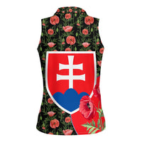Slovakia Coat of Arms Women Sleeveless Polo Shirt with Red Poppy Flowers and Bold Flag Colors Design - Wonder Print Shop