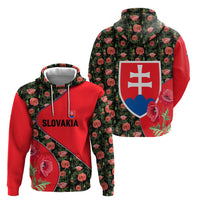 Slovakia Coat of Arms Zip Hoodie with Red Poppy Flowers and Bold Flag Colors Design - Wonder Print Shop