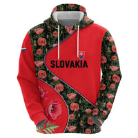 Slovakia Coat of Arms Zip Hoodie with Red Poppy Flowers and Bold Flag Colors Design - Wonder Print Shop