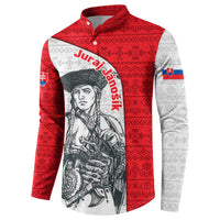 Juraj Janosik Slovakia Button Sweatshirt with Folk Pattern Red White Legend Spirit
