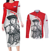Juraj Janosik Slovakia Couples Matching Long Sleeve Bodycon Dress and Long Sleeve Button Shirt with Folk Pattern Red White Legend Spirit