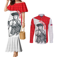 Juraj Janosik Slovakia Couples Matching Mermaid Dress and Long Sleeve Button Shirt with Folk Pattern Red White Legend Spirit