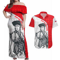Juraj Janosik Slovakia Couples Matching Off Shoulder Maxi Dress and Hawaiian Shirt with Folk Pattern Red White Legend Spirit