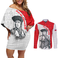 Juraj Janosik Slovakia Couples Matching Off Shoulder Short Dress and Long Sleeve Button Shirt with Folk Pattern Red White Legend Spirit