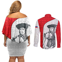 Juraj Janosik Slovakia Couples Matching Off Shoulder Short Dress and Long Sleeve Button Shirt with Folk Pattern Red White Legend Spirit