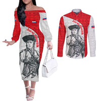 Juraj Janosik Slovakia Couples Matching Off The Shoulder Long Sleeve Dress and Long Sleeve Button Shirt with Folk Pattern Red White Legend Spirit