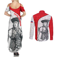 Juraj Janosik Slovakia Couples Matching Summer Maxi Dress and Long Sleeve Button Shirt with Folk Pattern Red White Legend Spirit