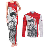Juraj Janosik Slovakia Couples Matching Tank Maxi Dress and Long Sleeve Button Shirt with Folk Pattern Red White Legend Spirit