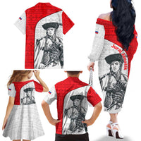 Juraj Janosik Slovakia Family Matching Off The Shoulder Long Sleeve Dress and Hawaiian Shirt with Folk Pattern Red White Legend Spirit