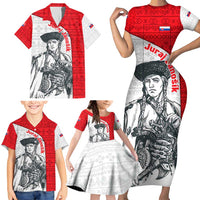 Juraj Janosik Slovakia Family Matching Short Sleeve Bodycon Dress and Hawaiian Shirt with Folk Pattern Red White Legend Spirit