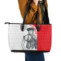 Juraj Janosik Slovakia Leather Tote Bag with Folk Pattern Red White Legend Spirit
