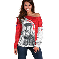 Juraj Janosik Slovakia Off Shoulder Sweater with Folk Pattern Red White Legend Spirit