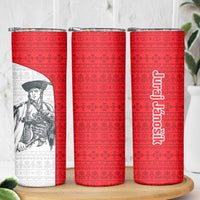 Juraj Janosik Slovakia Skinny Tumbler with Folk Pattern Red White Legend Spirit