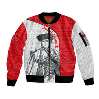 Juraj Janosik Slovakia Sleeve Zip Bomber Jacket with Folk Pattern Red White Legend Spirit