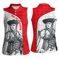 Juraj Janosik Slovakia Women Sleeveless Polo Shirt with Folk Pattern Red White Legend Spirit