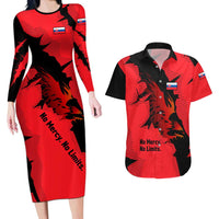 Slovakia Couples Matching Long Sleeve Bodycon Dress and Hawaiian Shirt with Red Black Falcon Claw No Mercy Spirit