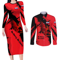 Slovakia Couples Matching Long Sleeve Bodycon Dress and Long Sleeve Button Shirt with Red Black Falcon Claw No Mercy Spirit
