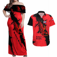 Slovakia Couples Matching Off Shoulder Maxi Dress and Hawaiian Shirt with Red Black Falcon Claw No Mercy Spirit