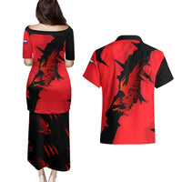 Slovakia Couples Matching Puletasi and Hawaiian Shirt with Red Black Falcon Claw No Mercy Spirit