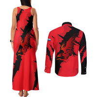 Slovakia Couples Matching Tank Maxi Dress and Long Sleeve Button Shirt with Red Black Falcon Claw No Mercy Spirit