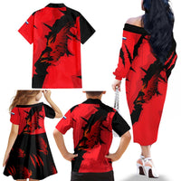 Slovakia Family Matching Off The Shoulder Long Sleeve Dress and Hawaiian Shirt with Red Black Falcon Claw No Mercy Spirit