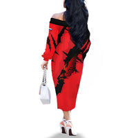 Slovakia Family Matching Off The Shoulder Long Sleeve Dress and Hawaiian Shirt with Red Black Falcon Claw No Mercy Spirit