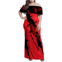Slovakia Family Matching Off Shoulder Maxi Dress and Hawaiian Shirt with Red Black Falcon Claw No Mercy Spirit