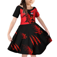 Slovakia Family Matching Off Shoulder Short Dress and Hawaiian Shirt with Red Black Falcon Claw No Mercy Spirit