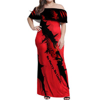 Slovakia Off Shoulder Maxi Dress with Red Black Falcon Claw No Mercy Spirit