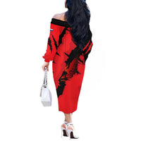 Slovakia Off The Shoulder Long Sleeve Dress with Red Black Falcon Claw No Mercy Spirit