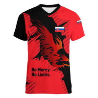 Slovakia Women V-Neck T-Shirt with Red Black Falcon Claw No Mercy Spirit