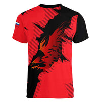Slovakia Women V-Neck T-Shirt with Red Black Falcon Claw No Mercy Spirit