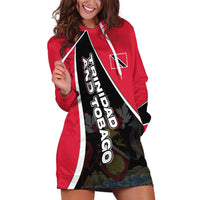 Trinidad and Tobago Flag Crest Design Hoodie Dress with Bold Red Black Diagonal Layout - Wonder Print Shop