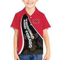 Trinidad and Tobago Flag Crest Design Kid Hawaiian Shirt with Bold Red Black Diagonal Layout - Wonder Print Shop