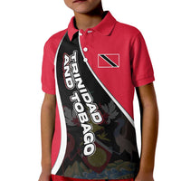 Trinidad and Tobago Flag Crest Design Kid Polo Shirt with Bold Red Black Diagonal Layout - Wonder Print Shop