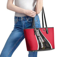 Trinidad and Tobago Flag Crest Design Leather Tote Bag with Bold Red Black Diagonal Layout - Wonder Print Shop