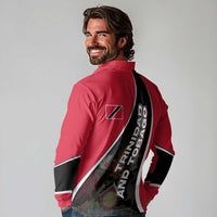 Trinidad and Tobago Flag Crest Design Long Sleeve Polo Shirt with Bold Red Black Diagonal Layout - Wonder Print Shop