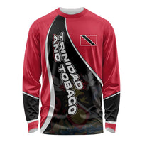 Trinidad and Tobago Flag Crest Design Long Sleeve Shirt with Bold Red Black Diagonal Layout - Wonder Print Shop