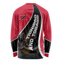 Trinidad and Tobago Flag Crest Design Long Sleeve Shirt with Bold Red Black Diagonal Layout - Wonder Print Shop