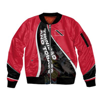 Trinidad and Tobago Flag Crest Design Sleeve Zip Bomber Jacket with Bold Red Black Diagonal Layout - Wonder Print Shop