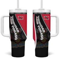 Trinidad and Tobago Flag Crest Design Tumbler With Handle with Bold Red Black Diagonal Layout - Wonder Print Shop