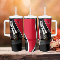 Trinidad and Tobago Flag Crest Design Tumbler With Handle with Bold Red Black Diagonal Layout - Wonder Print Shop
