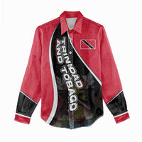 Trinidad and Tobago Flag Crest Design Women Casual Shirt with Bold Red Black Diagonal Layout - Wonder Print Shop