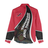 Trinidad and Tobago Flag Crest Design Women Casual Shirt with Bold Red Black Diagonal Layout - Wonder Print Shop
