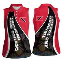 Trinidad and Tobago Flag Crest Design Women Sleeveless Polo Shirt with Bold Red Black Diagonal Layout - Wonder Print Shop