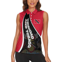 Trinidad and Tobago Flag Crest Design Women Sleeveless Polo Shirt with Bold Red Black Diagonal Layout - Wonder Print Shop