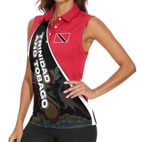 Trinidad and Tobago Flag Crest Design Women Sleeveless Polo Shirt with Bold Red Black Diagonal Layout - Wonder Print Shop