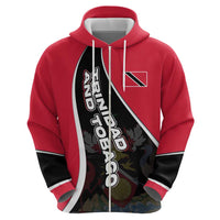 Trinidad and Tobago Flag Crest Design Zip Hoodie with Bold Red Black Diagonal Layout - Wonder Print Shop